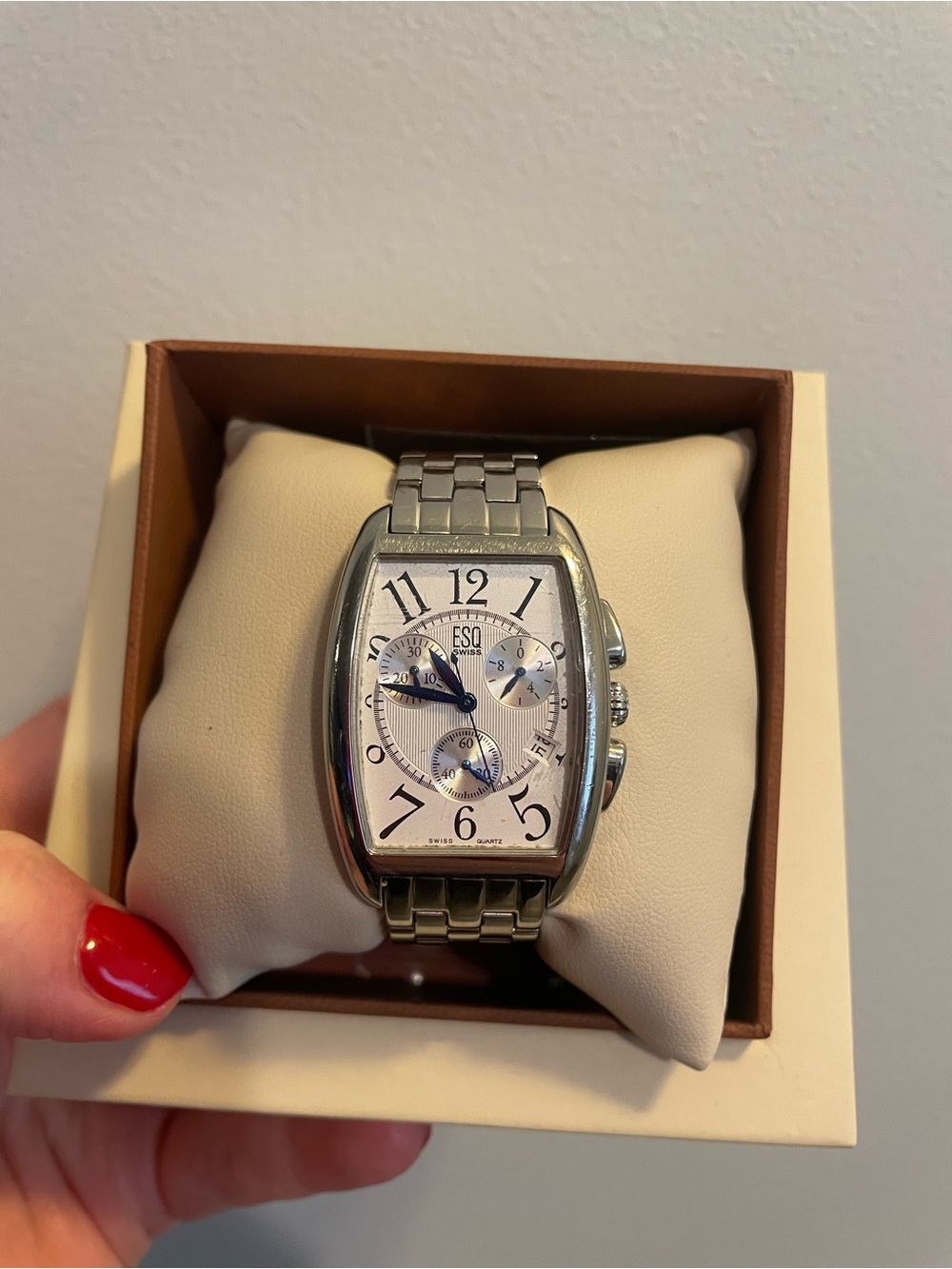ESQ Swiss Men's Silver Chronograph Watch with White Dial